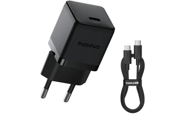Baseus Palm Fast Charger 1C 20W EU Cluster Black (with Baseus Mini White Cable USB-C to USB-C 60W (20V/3A) 1m Cluster Black)